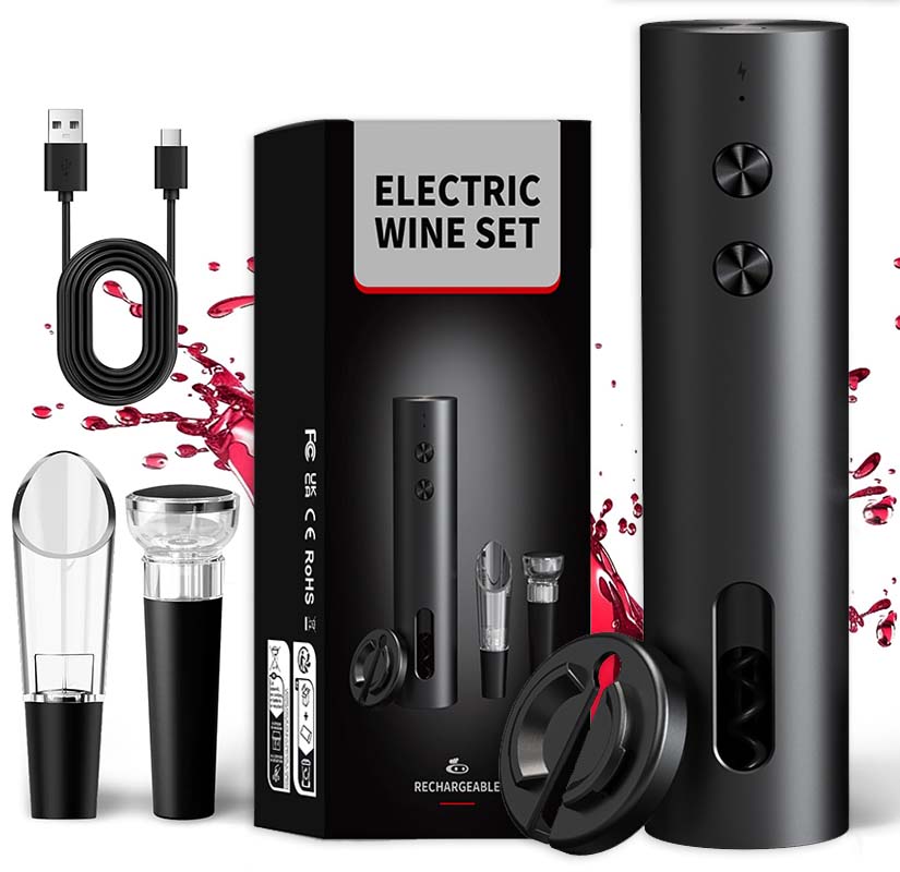 Wine Opener Electric - ชุดเปิดขวดไวน์ไฟฟ้า 4-in-1 แบบชาร์จ USB พร้อมที่เปิดจุกก๊อกอัตโนมัติ ที่กดจุกก๊อก
