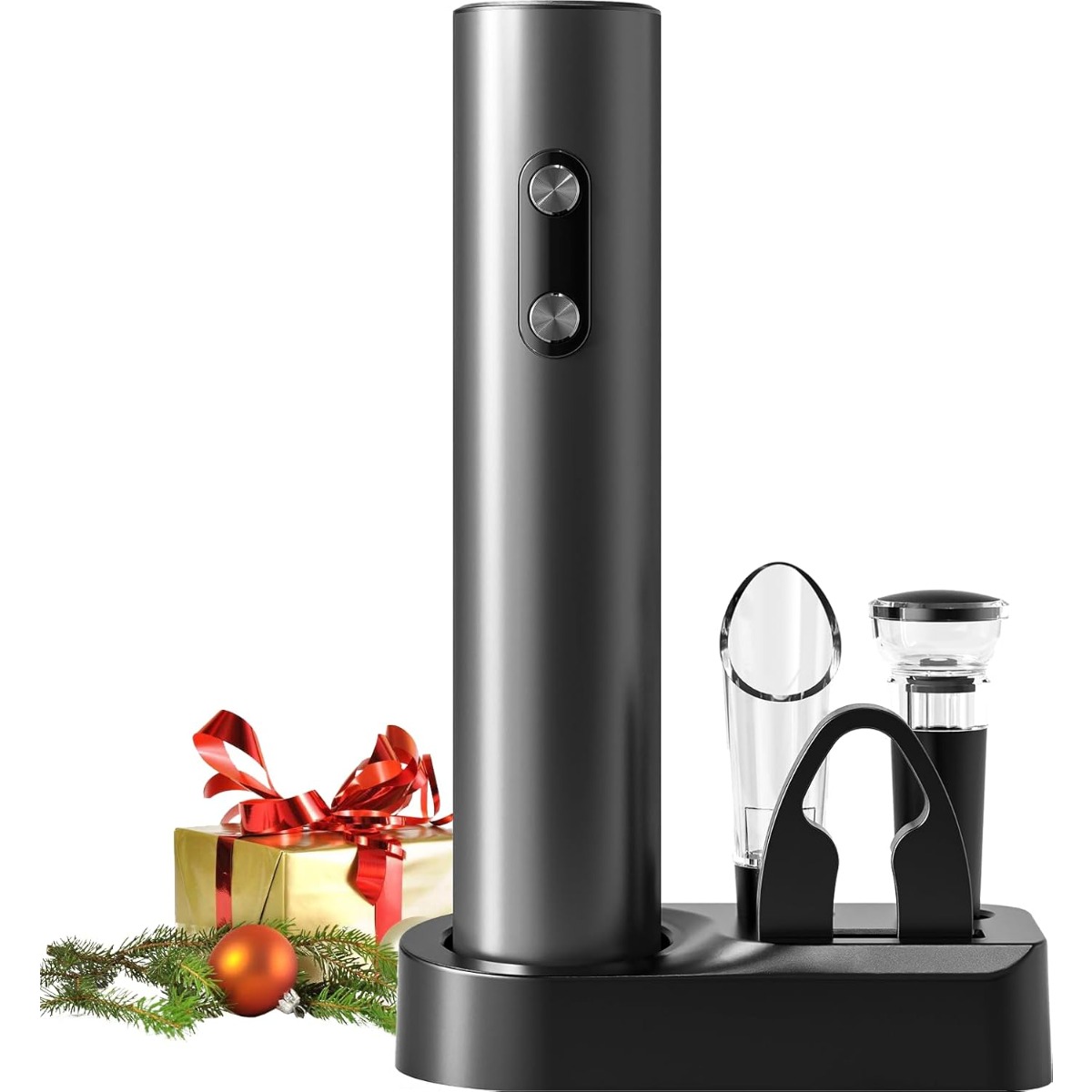 Wine Opener Electric - ชุดที่เปิดขวดไวน์ไฟฟ้า ที่เปิดขวดไวน์ไฟฟ้าพร้อมฐานเก็บ/ที่รินไวน์แบบเติมอากาศ/ที่ตัดฟอยล์/จุกปิดขวดไวน์