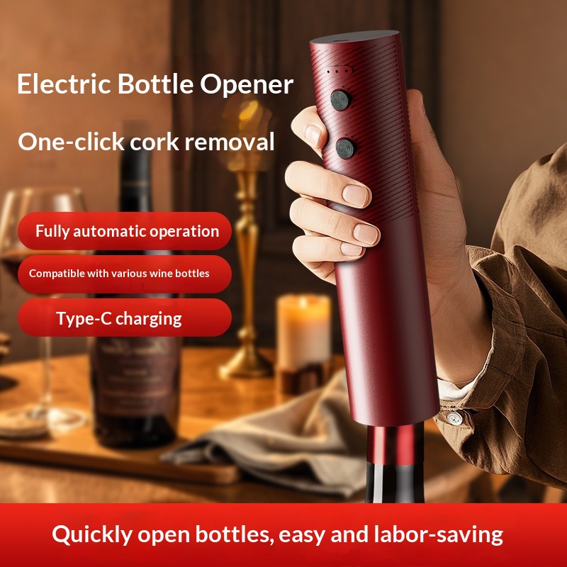 Wine Opener Electric - ที่เปิดขวดไวน์ไฟฟ้าแบบชาร์จได้ ที่เปิดขวดอัตโนมัติพร้อมปุ่มกดเดียว พกพาสะดวก ใช้ในครัว บาร์ สำหรับไวน์แดง