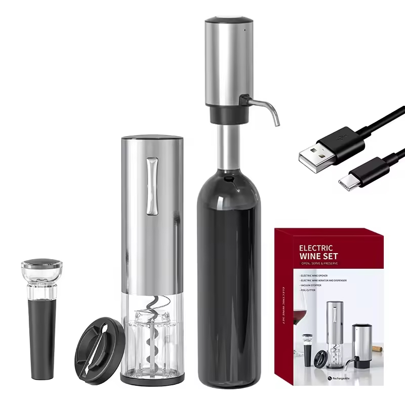 Wine Opener Electric - 2024 ออกแบบใหม่ 4-in-1 แบตเตอรี่ลิเธียมไฟฟ้าขวดที่เปิดไวน์ชุด,Wine Aerator Pourer,เครื่องตัดฟอยล์,ไวน์