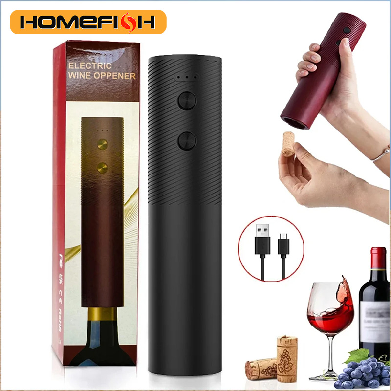 Wine Opener Electric - ที่เปิดขวดไวน์ไฟฟ้า HOMEFISH แบบอัตโนมัติ ที่เปิดขวดไวน์แบบชาร์จไฟได้ ปุ่มกดเดียว ใช้งานง่าย