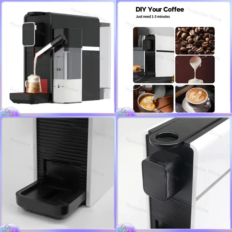 Milk Frother Automatic - เครื่องชงกาแฟเอสเพรสโซแบบพกพาอัจฉริยะ พร้อมเครื่องทำฟองนม ใช้แคปซูลกาแฟ สำหรับบ้าน โรงแรม สำนักงาน