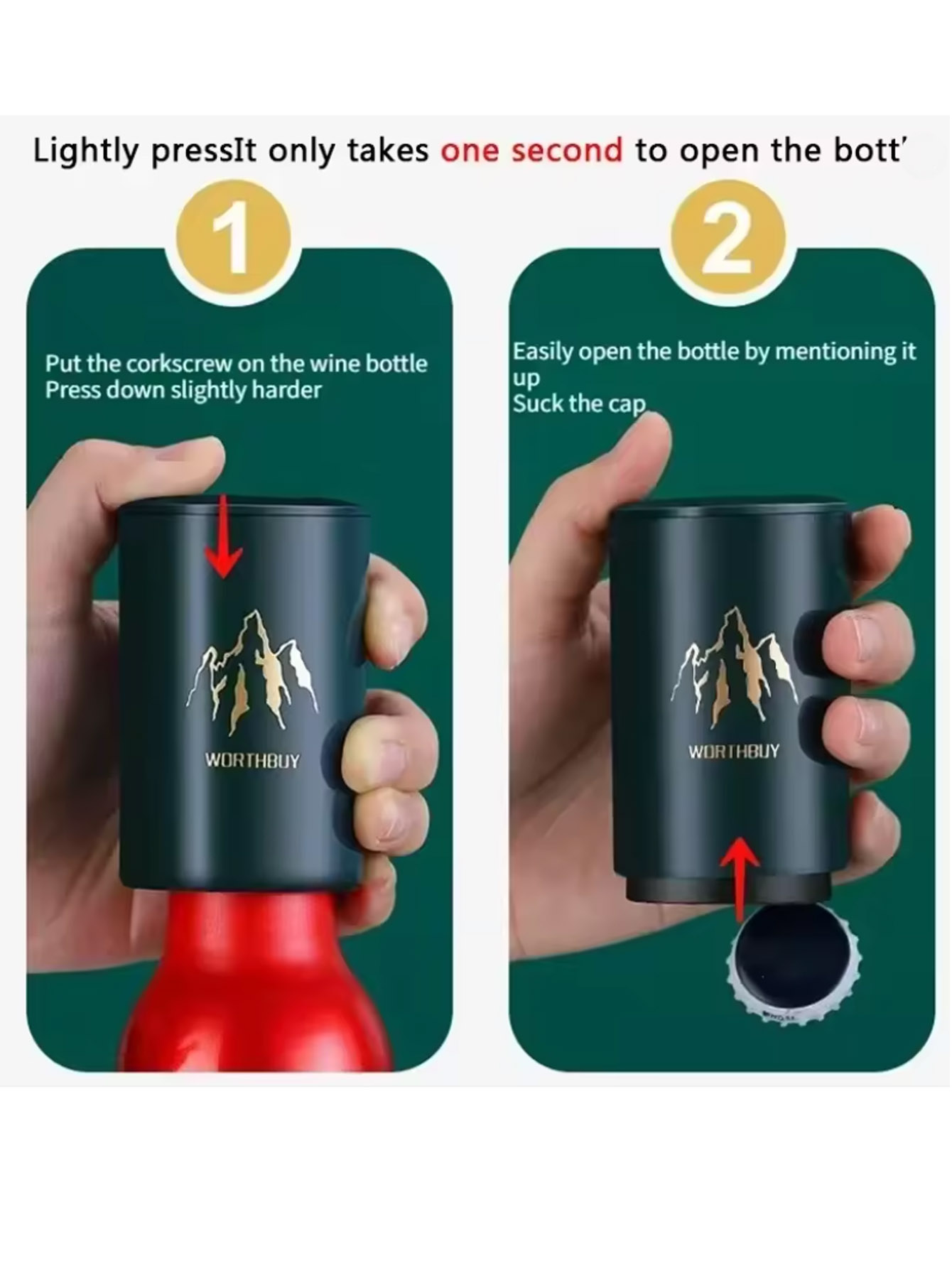 Wine Opener Electric - ที่เปิดขวดเบียร์อัตโนมัติ 1 ชิ้น ทำจากสแตนเลส แบบกด ที่เปิดฝาขวดเบียร์แบบพกพา
