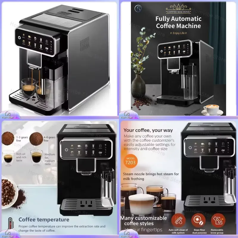 Milk Frother Automatic - เครื่องชงกาแฟเอสเพรสโซ 6 in 1 พร้อมเครื่องทำฟองนมสำหรับคาปูชิโน ลาเต้