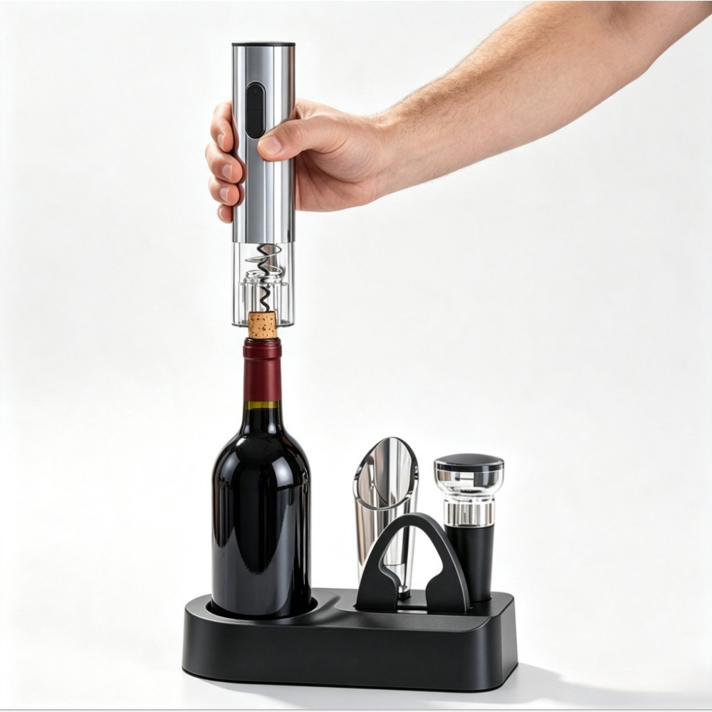 Wine Opener Electric - ที่เปิดขวดไวน์ไฟฟ้าแบบชาร์จ USB พร้อมที่ตัดฟอยล์ | ที่เปิดขวดไวน์แบบกดปุ่มเดียว ชาร์จไฟได้ด้วยพอร์ต